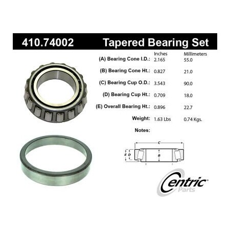 Centric Premium Wheel Bearing and Race Set, Parts 410.74002